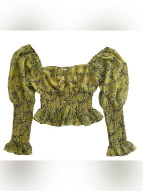 Wild Honey Olive Green Floral Smocked Puff-Sleeve Crop Top
